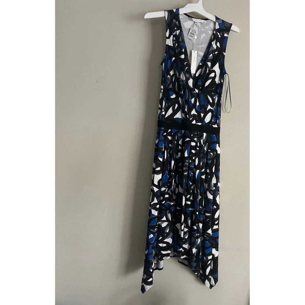 NWT- Trina Turk Women’s Dress, Surplice Jersey Knit Stretch Pleated Small